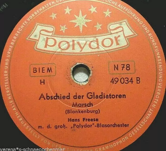 BLAS-ORCH. HANS FREESE "Einzug der Gladiatoren / Abschied der Gladiatoren" 78rpm