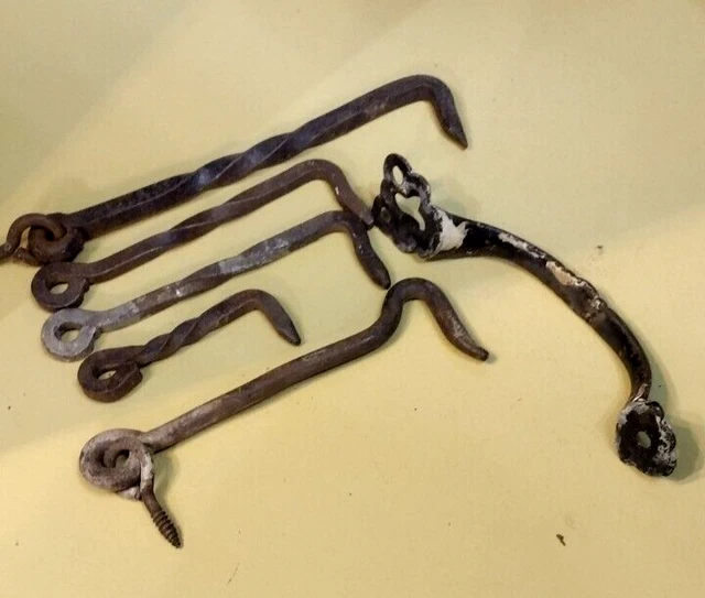 Antique Five Wrought Iron Door Hooks And Door Handle  Country Barn   Farm House 2