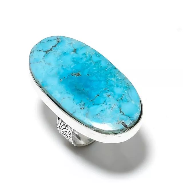 Tibetan Turquoise Gemstone Handmade 925 Sterling Silver Jewelry Ring Size 8 I585