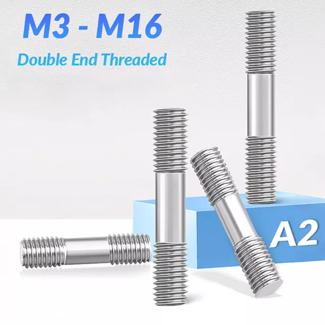 M3 - M16 Double End Threaded Stud Bar Rod Bolts 304 (A2) Stainless Steel Screws