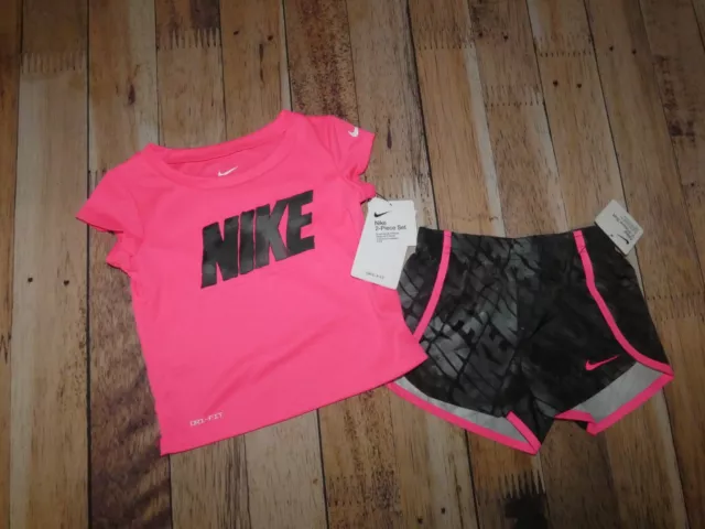 Nike Baby Girls Shorts Shirt Set 2pc Outfit Black Pink Toddler 24M NWT