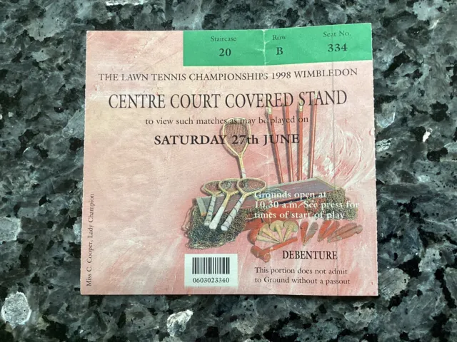 Wimbledon Lawn Tennis Championships - Centre Court Ticket 27th June 1998