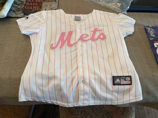YOUTH Majestic New York METS PINK Baseball Jersey Size YOUTH Large MLB