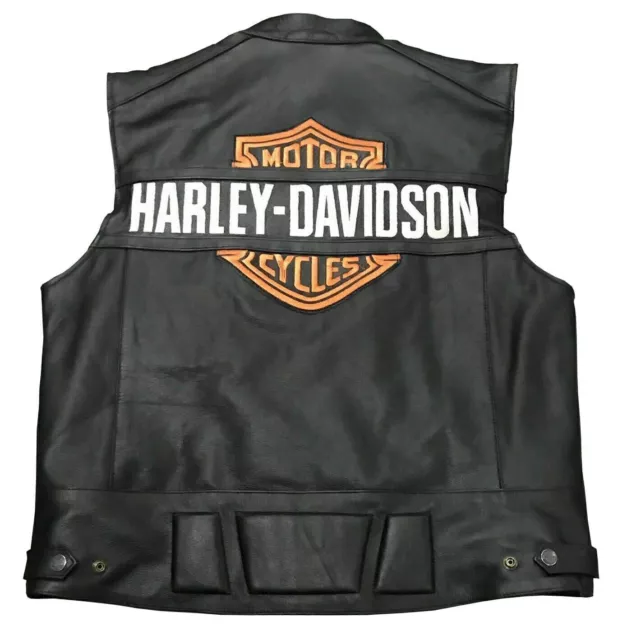 Harley Davidson Men's Motorbike Passing Link  Black Biker Genuine Leather Vest