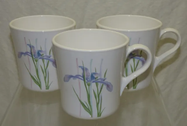 3 Corelle Impressions Shadow Iris Mugs Cups Purple Flower Vtg Corning Ware USA