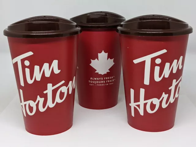 3x Tim Hortons Coffee Cup Travel 12oz Canada Washable Red Maple Leaf NEW Gift