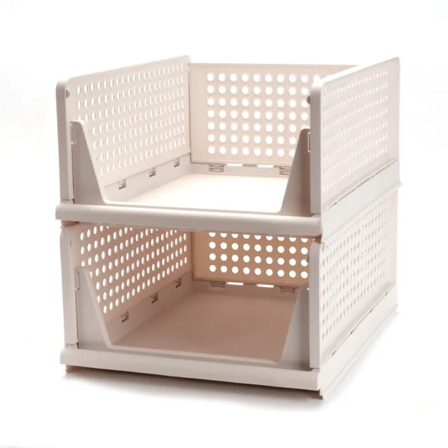 2pcs Stackable Storage Box Open Basket Drawer Foldable Clothes Shelf Container