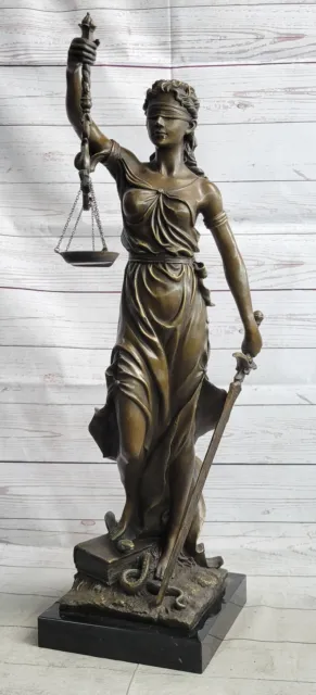 De Colección Arte Bronce Escultura 29.5" Alto Persiana Justicia Law Mármol Dama