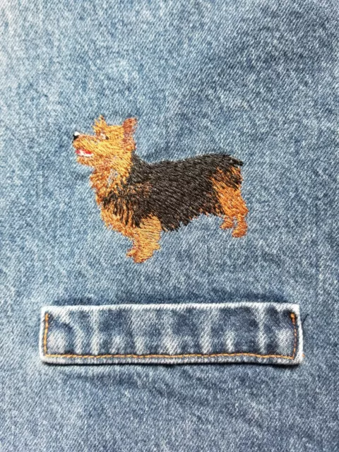 Vintage Vest Denim Dog Yorkie Womens Machine Embroidered Size M-L NOS  A24-7 SP 2