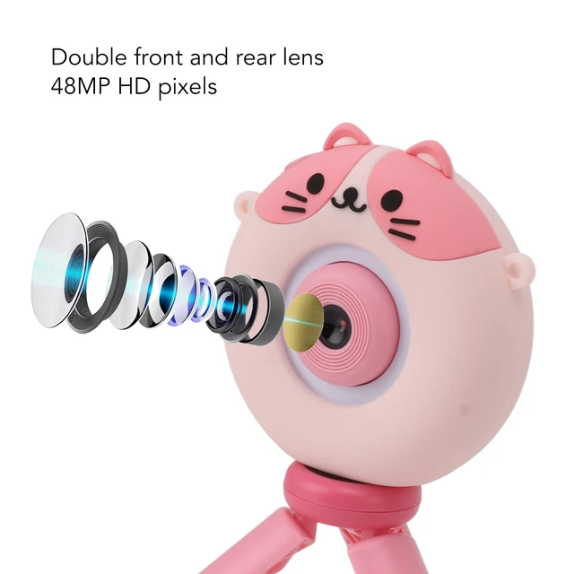 (Pink)Kids Mini Game Camera Dual Lens 2 Inch HD IPS Screen Kids Selfie Camera
