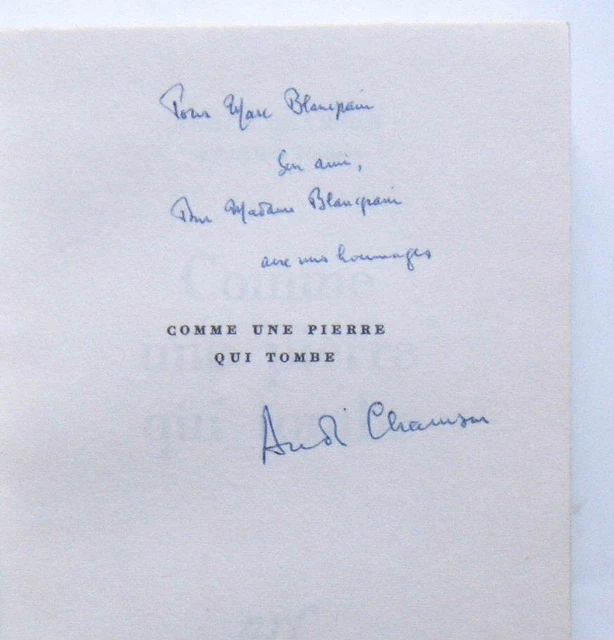 CHAMSON André. Comme une pierre qui tombe. E.O. ENVOI SIGNE