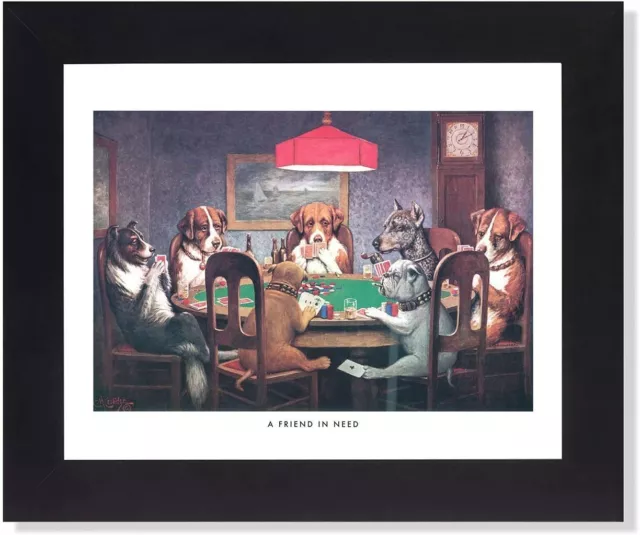 Dogs Playing Poker at Table #1 A Friend In Need Wall Picture Black Framed