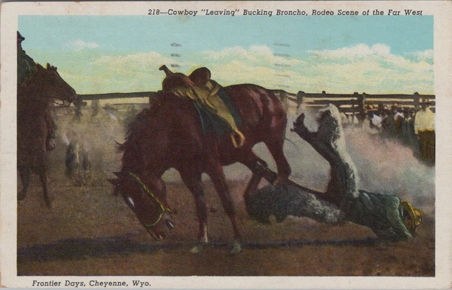 COWBOY BUCKING BRONCHO Rodeo Scene-Frontier Days Cheyenne Wyoming 1954 ...
