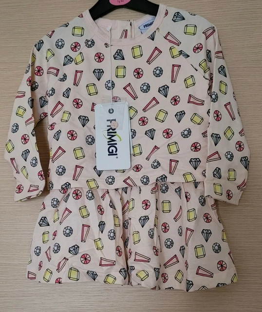 Colorato e Fantasioso Abito Bambina Neonata PRIMIGI con stampe di Diamantini