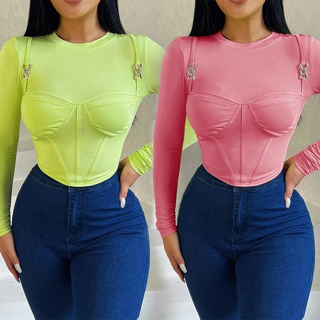 Camicetta Top Corto Donna Casual Comodo Hot Girl Stile Rotondo Collo Sottile