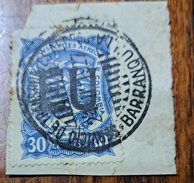 COLOMBIA . 1926 , sello de correo aéreo con sobrecarga EU