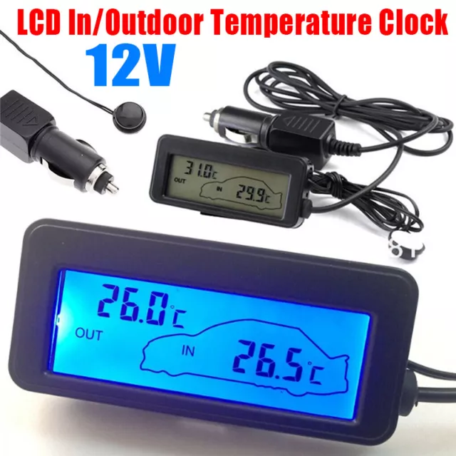 12V Digital LCD Car Thermometer Inside/Outside Temperature Gauge Meter