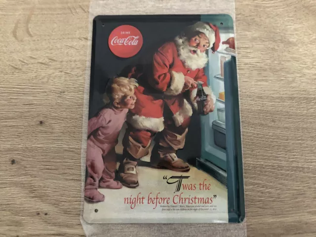 Cartel metálico original de Santa Claus / Papa Noel Coca Cola (14,5 X 20,5 cm)