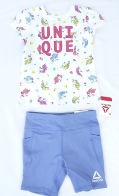 Girls 2 Piece Garanimals Reebok Graphic T-Shirt Shorts Outfit Set Size M 7/8 NEW
