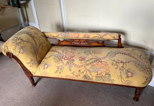 ANTIQUE CHAISE LONGUE Hardwood Carved Frame & Legs with Bolster Victorian 2