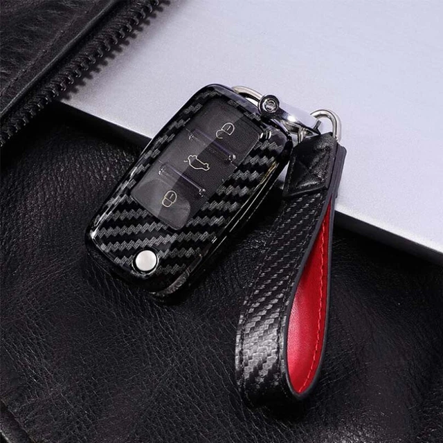 Carbon Fiber Key Chain + Key Cover Remote Key Holder Fob Case For VW Jetta Bora