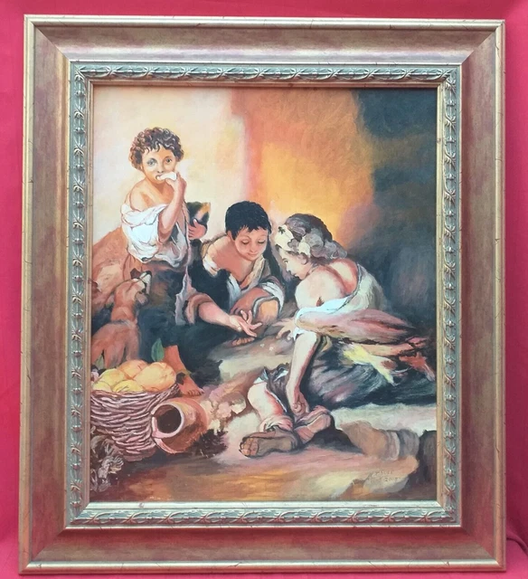 OLIO SU TELA TERESA SOLÉ, SCENA Murillo: Bambini che giocano a dadi.