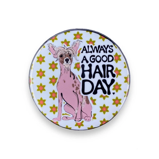 Chinese Crested Button Handmade Dog Accessories, Funny Pet Portrait Gift 2.25"