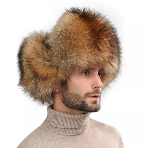 Winter Men's Real Sliver Fur Hat Fur Cap Trapper Outdoor Ski Hats Caps