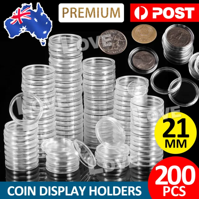 200x Coin Case Storage Box Capsules Holder Plastic Round 21mm $2 Dollar Dustpoof