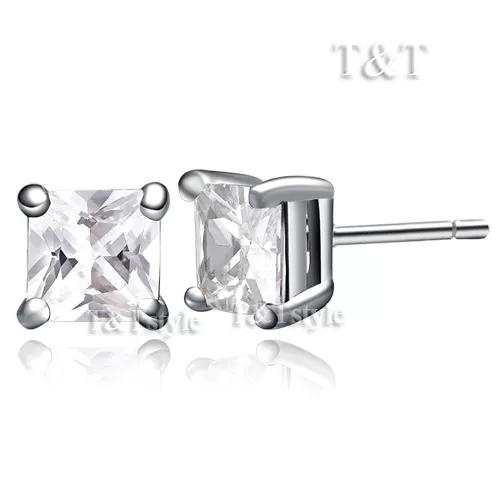 TT 5mm Sparkling Clear CZ Square Princess Cut Stud Earrings A Pair ES01A(5)