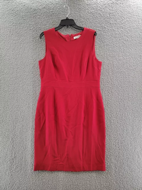 Kasper Stretch Crepe Crew Neck Sleeveless Sheath Dress Women's 14 Red Back Zip