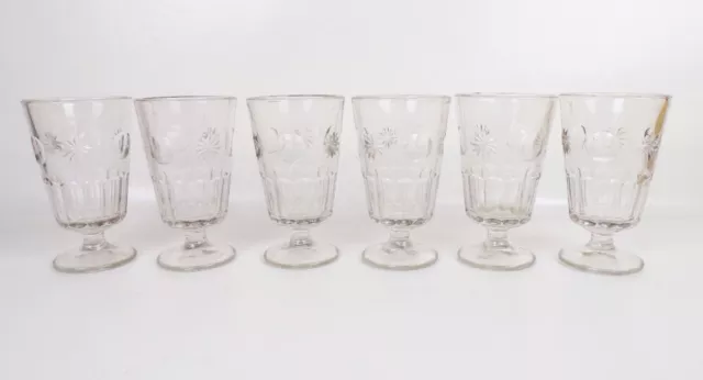 Antiguo Vasos Grog Vidrio Prensado 6 Pieza Juego Grogglas True Vintage