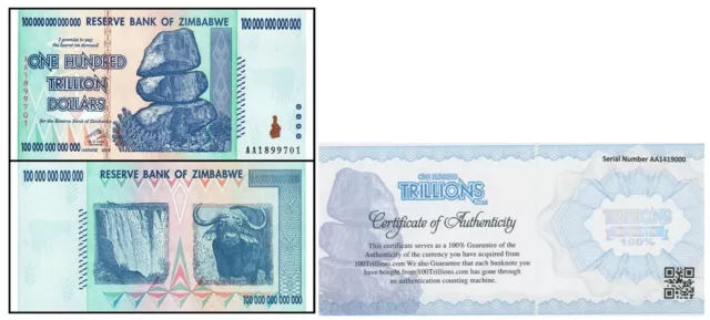 Zimbabwe 100 Trillion Banknote  UNC 1 Note/AA/2008, P-91 Genuine!