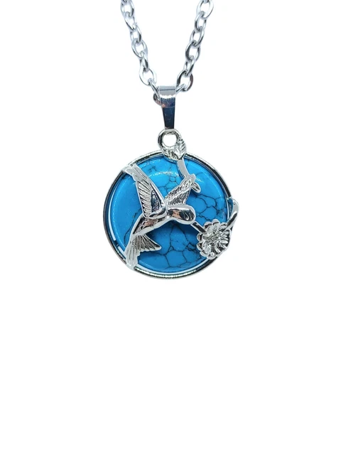 Natural Gemstone Mockingbird Pendant Necklace Jewelry Agate Healing Stone Chakra