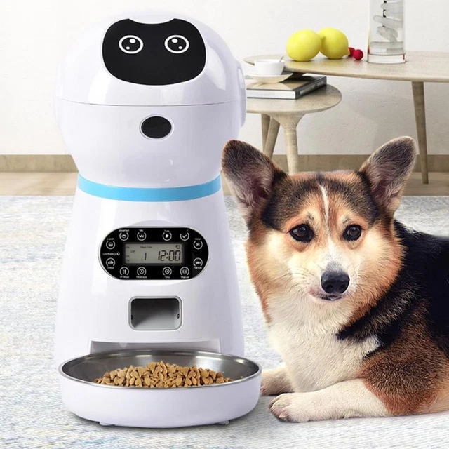 Cute Robot Shape Automatic Cat Feeder with 10s Voice Recorder Keeping Food Fresh 2