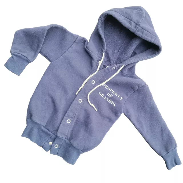 Toddler Hoodie Hooded Sweatshirt Top Navy Blue Button Up Snaps Grandpap Vtg Sz 3