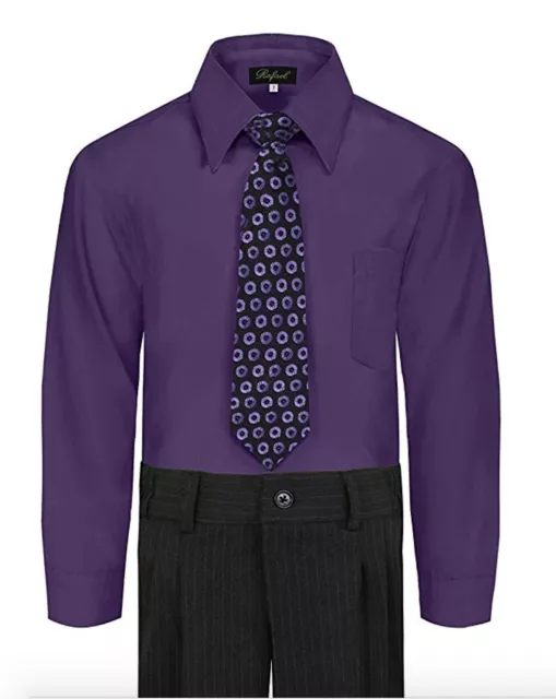 Boy's Dress Shirt & Tie Set Long Sleeve- Many Colors Available 3