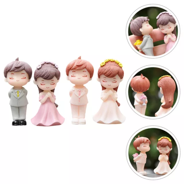 2 Pairs Fairy Gardens Miniatures Adorable Cake Dolls Couple Ornaments Small