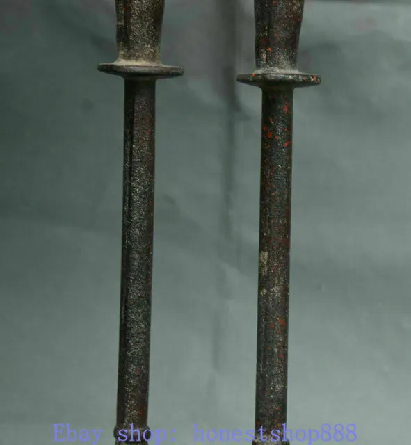 16.4" Antique Old China Bronze Dynasty Soldier Hammer Mace Weaponry Pair 3
