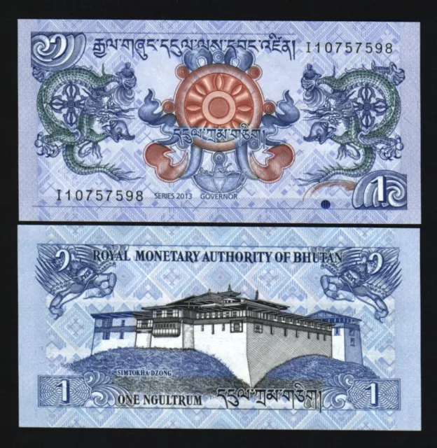 Bhutan 1 NGULTRUM P-27 2013 Bhutanese DRAGON UNC World Currency MONEY BANK NOTE