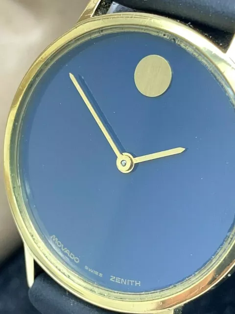 Orologio Donna Movado Zenith Vintage Vento Svizzero Quadrante Museo Blu 30,5mm Pelle