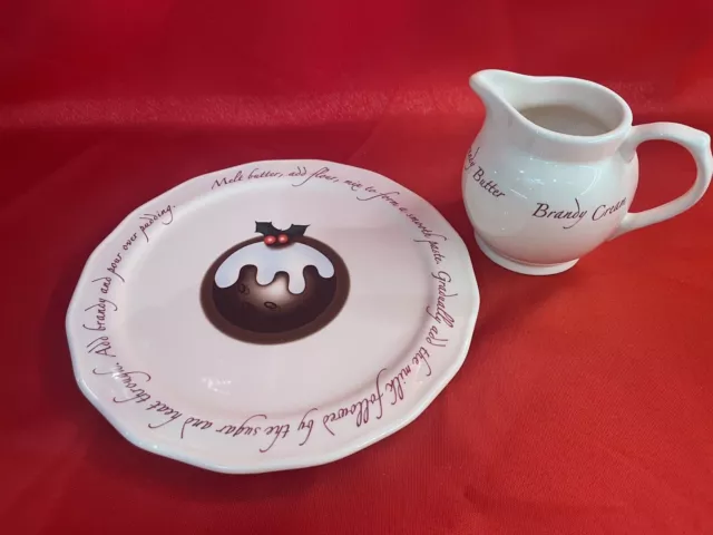 Christmas Pudding Plate Matching Jug Brandy Cream Party Vintage Ceramic