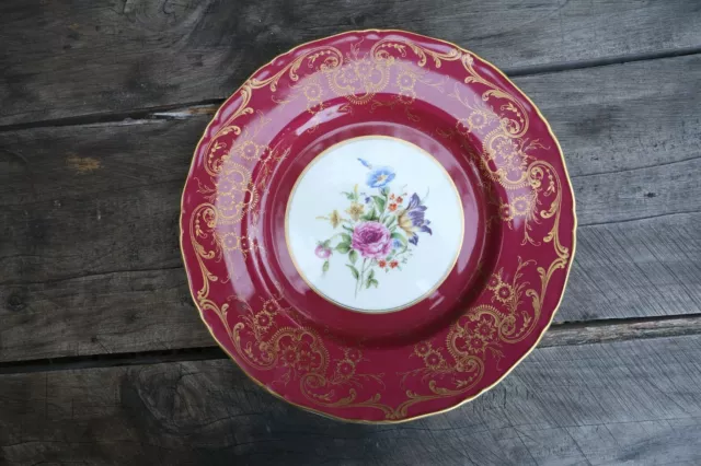 Vintage ROYAL WORCESTER red and gold hand painted cabinet plate