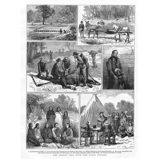 Recent War with the Sioux Indians Battle of Shin Buttes - Antique Print 1878