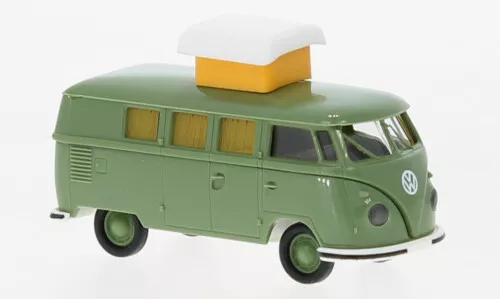 Brekina 31616 - 1/87 VW T1b Camper, Vert, Avec Toit de Moyeu, 1960 - Neuf