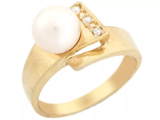 10k or 14k Solid Gold Freshwater Cultured Pearl and CZ Bypass Solitaire Ring