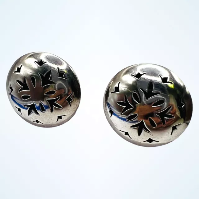 TAXCO Mexico Solid 925 Sterling Silver Cut out Button Large Round Stud Earrings