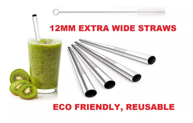 Extra Wide Reusable Metal Eco Drinking Stainless Steel Drinks Bar Straw Cleaner