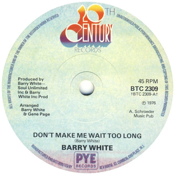 BARRY WHITE Don t Make Me Wait Too Long Used Vinyl Record 7 