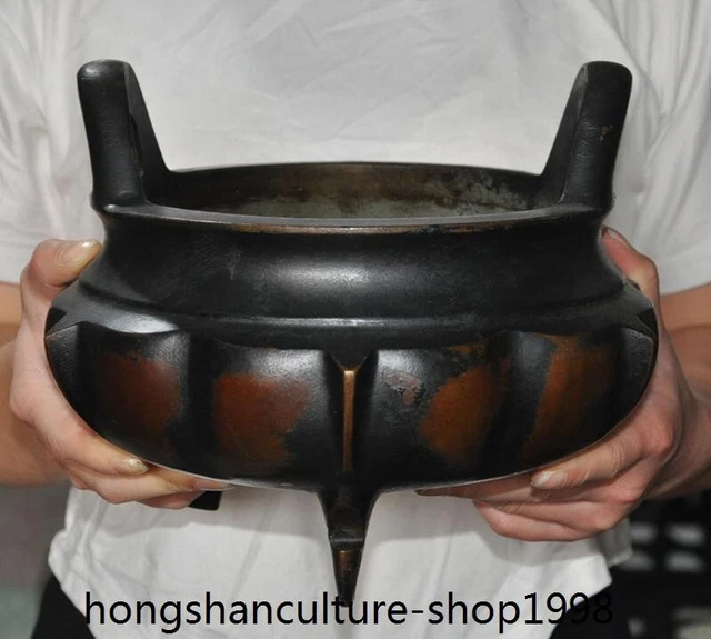 9.2'' Chinese temple Offering Handle Tripod sacrifice Incense burner Censer